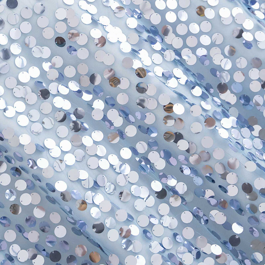 120inch Big Payette Dusty Blue Sequin Round Tablecloth Premium Collection#whtbkgd