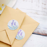 Floral Round Thank You Stickers Roll, White/Purple Tinted Background, Envelope Seal Labels