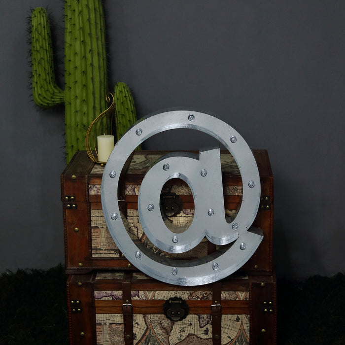 20" | Vintage Metal Marquee Symbol Lights Cordless With 16 Warm White LED - @