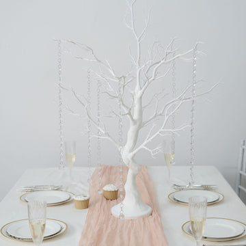 34" White Manzanita Centerpiece Tree + 8 Acrylic Bead Chains